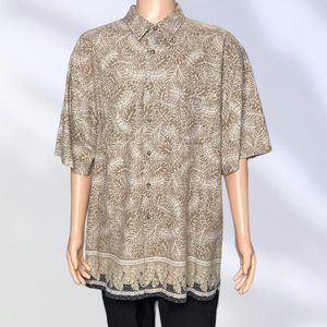 Fieldmaster Mens Button Up Short Sleeve Leaf Pattern‎ Linen Cotton Shirt 2XLT